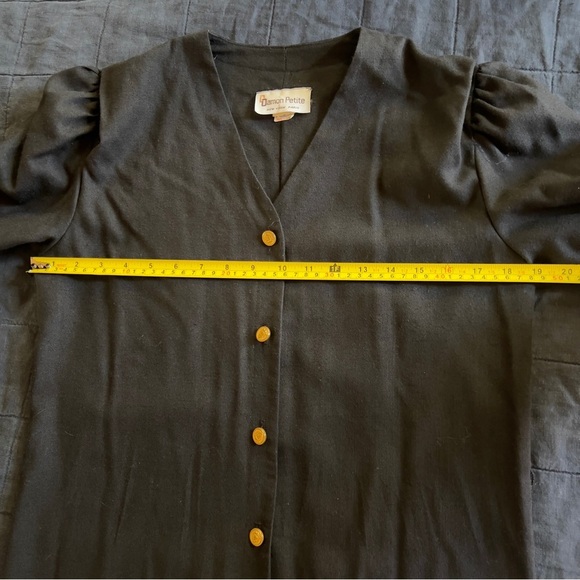 Vtg 80s Damon Petite Black Gold Button Dress - Union Made - Size 8 - Picture 6 of 11